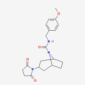 molecular formula C20H25N3O4 B2857537 (1R,5S)-3-(2,5-dioxopyrrolidin-1-yl)-N-(4-methoxybenzyl)-8-azabicyclo[3.2.1]octane-8-carboxamide CAS No. 2060474-23-7