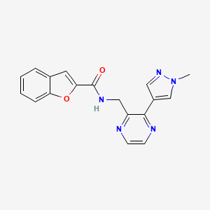 molecular formula C18H15N5O2 B2857574 N-((3-(1-methyl-1H-pyrazol-4-yl)pyrazin-2-yl)methyl)benzofuran-2-carboxamide CAS No. 2034299-43-7