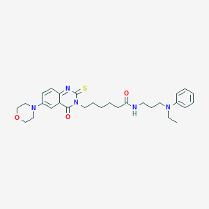 molecular formula C29H39N5O3S B2857576 N-{3-[ethyl(phenyl)amino]propyl}-6-[6-(morpholin-4-yl)-4-oxo-2-sulfanylidene-1,2,3,4-tetrahydroquinazolin-3-yl]hexanamide CAS No. 689769-77-5