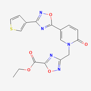 molecular formula C17H13N5O5S B2857586 3-{[2-氧代-5-[3-(3-噻吩基)-1,2,4-恶二唑-5-基]吡啶-1(2H)-基]甲基}-1,2,4-恶二唑-5-甲酸乙酯 CAS No. 1396868-18-0