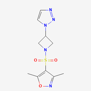 molecular formula C10H13N5O3S B2857593 4-((3-(1H-1,2,3-triazol-1-yl)azetidin-1-yl)sulfonyl)-3,5-dimethylisoxazole CAS No. 2034491-29-5