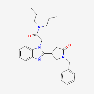 molecular formula C26H32N4O2 B2857596 2-[2-(1-苄基-5-氧代吡咯烷-3-基)-1H-苯并咪唑-1-基]-N,N-二丙基乙酰胺 CAS No. 955453-35-7