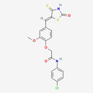 molecular formula C19H15ClN2O4S2 B2857602 (Z)-N-(4-chlorophenyl)-2-(2-methoxy-4-((2-oxo-4-thioxothiazolidin-5-ylidene)methyl)phenoxy)acetamide CAS No. 871495-53-3