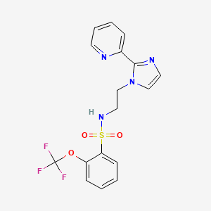 molecular formula C17H15F3N4O3S B2857608 N-(2-(2-(吡啶-2-基)-1H-咪唑-1-基)乙基)-2-(三氟甲氧基)苯磺酰胺 CAS No. 2034449-12-0
