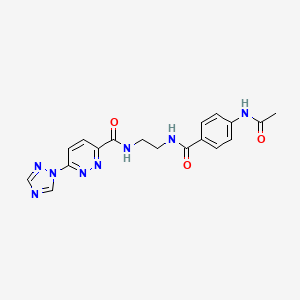 molecular formula C18H18N8O3 B2857614 N-(2-(4-乙酰氨基苯甲酰胺)乙基)-6-(1H-1,2,4-三唑-1-基)吡哒嗪-3-甲酰胺 CAS No. 1448067-05-7