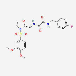molecular formula C21H24FN3O7S B2857616 N1-((3-((3,4-dimethoxyphenyl)sulfonyl)oxazolidin-2-yl)methyl)-N2-(4-fluorobenzyl)oxalamide CAS No. 868983-09-9