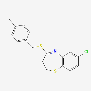 molecular formula C17H16ClNS2 B2857624 7-Chloro-4-[(4-methylbenzyl)sulfanyl]-2,3-dihydro-1,5-benzothiazepine CAS No. 477855-38-2