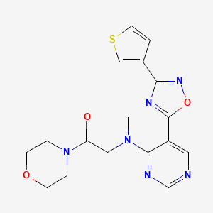 molecular formula C17H18N6O3S B2857635 2-(甲基(5-(3-(噻吩-3-基)-1,2,4-恶二唑-5-基)嘧啶-4-基)氨基)-1-吗啉乙酮 CAS No. 2034571-38-3