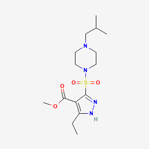 molecular formula C15H26N4O4S B2857643 methyl 3-ethyl-5-((4-isobutylpiperazin-1-yl)sulfonyl)-1H-pyrazole-4-carboxylate CAS No. 1322721-99-2