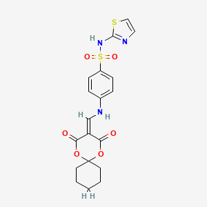 molecular formula C19H19N3O6S2 B2857647 4-(((2,4-二氧代-1,5-二氧杂螺[5.5]十一烷-3-亚甲基)甲基)氨基)-N-(噻唑-2-基)苯磺酰胺 CAS No. 1105216-04-3