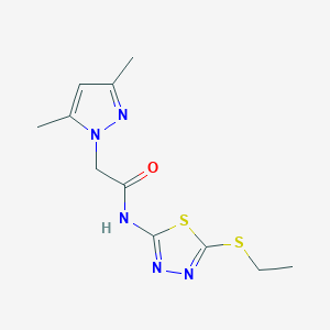 molecular formula C11H15N5OS2 B2857650 2-(3,5-dimethyl-1H-pyrazol-1-yl)-N-(5-(ethylthio)-1,3,4-thiadiazol-2-yl)acetamide CAS No. 1207037-67-9