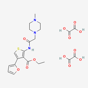 molecular formula C22H27N3O12S B2857658 Ethyl 4-(furan-2-yl)-2-(2-(4-methylpiperazin-1-yl)acetamido)thiophene-3-carboxylate dioxalate CAS No. 1216647-80-1
