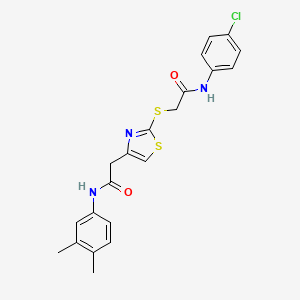 molecular formula C21H20ClN3O2S2 B2857660 N-(4-chlorophenyl)-2-((4-(2-((3,4-dimethylphenyl)amino)-2-oxoethyl)thiazol-2-yl)thio)acetamide CAS No. 953955-01-6