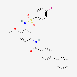 molecular formula C26H21FN2O4S B2857661 N-[3-[(4-氟苯基)磺酰氨基]-4-甲氧基苯基]-4-苯基苯甲酰胺 CAS No. 727699-84-5