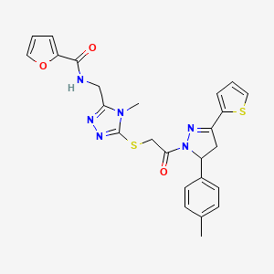 molecular formula C25H24N6O3S2 B2857662 N-((4-甲基-5-((2-氧代-2-(3-(噻吩-2-基)-5-(对甲苯基)-4,5-二氢-1H-吡唑-1-基)乙基)硫代)-4H-1,2,4-三唑-3-基)甲基)呋喃-2-甲酰胺 CAS No. 362507-24-2