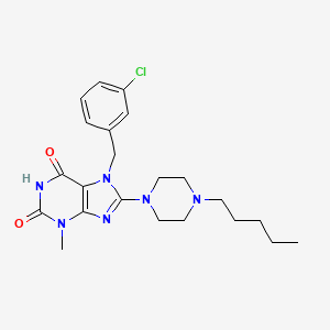 molecular formula C22H29ClN6O2 B2857667 7-(3-chlorobenzyl)-3-methyl-8-(4-pentylpiperazin-1-yl)-1H-purine-2,6(3H,7H)-dione CAS No. 898427-98-0