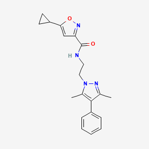 molecular formula C20H22N4O2 B2857668 5-环丙基-N-(2-(3,5-二甲基-4-苯基-1H-吡唑-1-基)乙基)异恶唑-3-甲酰胺 CAS No. 2034505-92-3