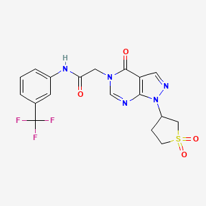 molecular formula C18H16F3N5O4S B2857671 2-(1-(1,1-dioxidotetrahydrothiophen-3-yl)-4-oxo-1H-pyrazolo[3,4-d]pyrimidin-5(4H)-yl)-N-(3-(trifluoromethyl)phenyl)acetamide CAS No. 1040645-64-4