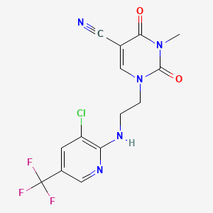 molecular formula C14H11ClF3N5O2 B2857672 1-(2-{[3-Chloro-5-(trifluoromethyl)-2-pyridinyl]amino}ethyl)-3-methyl-2,4-dioxo-1,2,3,4-tetrahydro-5-pyrimidinecarbonitrile CAS No. 338770-14-2