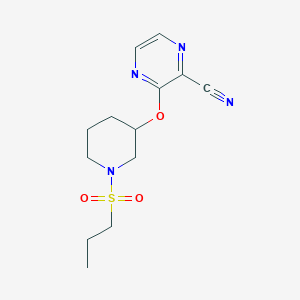 molecular formula C13H18N4O3S B2857678 3-((1-(丙磺酰基)哌啶-3-基)氧基)吡嗪-2-甲腈 CAS No. 2034230-59-4