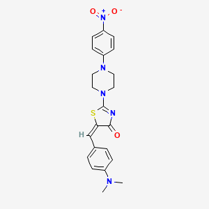 molecular formula C22H23N5O3S B2857680 (E)-5-(4-(二甲氨基)亚苄基)-2-(4-(4-硝基苯基)哌嗪-1-基)噻唑-4(5H)-酮 CAS No. 713127-08-3