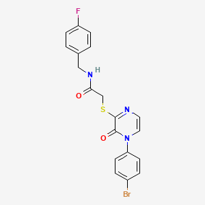molecular formula C19H15BrFN3O2S B2857692 2-((4-(4-溴苯基)-3-氧代-3,4-二氢吡嗪-2-基)硫代)-N-(4-氟苄基)乙酰胺 CAS No. 899759-64-9