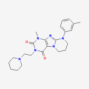molecular formula C23H30N6O2 B2857695 1-甲基-3-(2-(哌啶-1-基)乙基)-9-(间甲苯基)-6,7,8,9-四氢嘧啶并[2,1-f]嘌呤-2,4(1H,3H)-二酮 CAS No. 846585-19-1