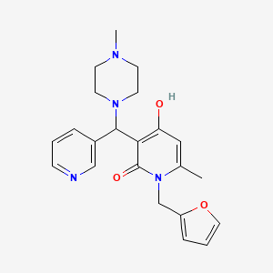 molecular formula C22H26N4O3 B2857698 1-(furan-2-ylmethyl)-4-hydroxy-6-methyl-3-((4-methylpiperazin-1-yl)(pyridin-3-yl)methyl)pyridin-2(1H)-one CAS No. 897613-04-6