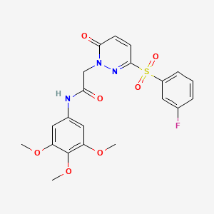 molecular formula C21H20FN3O7S B2857719 2-(3-((3-fluorophenyl)sulfonyl)-6-oxopyridazin-1(6H)-yl)-N-(3,4,5-trimethoxyphenyl)acetamide CAS No. 1251591-21-5