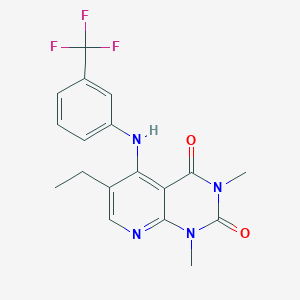molecular formula C18H17F3N4O2 B2857722 6-ethyl-1,3-dimethyl-5-((3-(trifluoromethyl)phenyl)amino)pyrido[2,3-d]pyrimidine-2,4(1H,3H)-dione CAS No. 942008-22-2