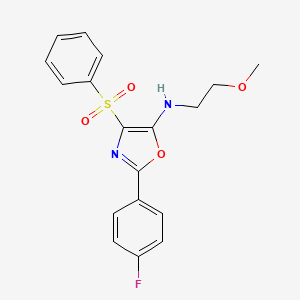 molecular formula C18H17FN2O4S B2857753 2-(4-fluorophenyl)-N-(2-methoxyethyl)-4-(phenylsulfonyl)-1,3-oxazol-5-amine CAS No. 862741-76-2