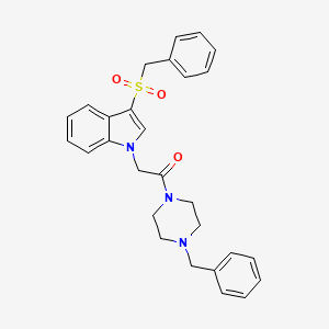 molecular formula C28H29N3O3S B2857772 1-(4-benzylpiperazin-1-yl)-2-(3-(benzylsulfonyl)-1H-indol-1-yl)ethanone CAS No. 887214-70-2