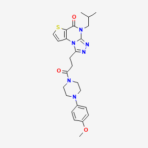 molecular formula C25H30N6O3S B2857775 1-{3-[4-(4-methoxyphenyl)piperazin-1-yl]-3-oxopropyl}-4-(2-methylpropyl)thieno[2,3-e][1,2,4]triazolo[4,3-a]pyrimidin-5(4H)-one CAS No. 1216681-27-4