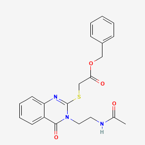 molecular formula C21H21N3O4S B2857776 苯甲基 2-((3-(2-乙酰氨基乙基)-4-氧代-3,4-二氢喹唑啉-2-基)硫代)乙酸酯 CAS No. 451463-33-5