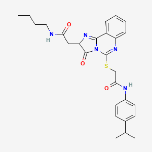 molecular formula C27H31N5O3S B2857806 N-丁基-2-(5-((2-((4-异丙苯基)氨基)-2-氧代乙基)硫)-3-氧代-2,3-二氢咪唑并[1,2-c]喹唑啉-2-基)乙酰胺 CAS No. 1022129-50-5