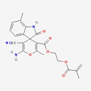 molecular formula C22H21N3O6 B2857818 2-({2'-Amino-3'-cyano-6',7-dimethyl-2-oxo-1,2-dihydrospiro[indole-3,4'-pyran]-5'-yl}carbonyloxy)ethyl 2-methylprop-2-enoate CAS No. 939893-95-5