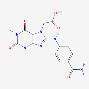 molecular formula C16H16N6O5 B2857825 2-(8-((4-carbamoylphenyl)amino)-1,3-dimethyl-2,6-dioxo-2,3-dihydro-1H-purin-7(6H)-yl)acetic acid CAS No. 1021031-39-9