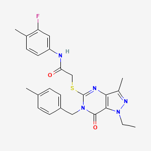 2-({1-ethyl-3-methyl-6-[(4-methylphenyl)methyl]-7-oxo-1H,6H,7H-pyrazolo[4,3-d]pyrimidin-5-yl}sulfanyl)-N-(3-fluoro-4-methylphenyl)acetamide