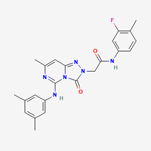 molecular formula C23H23FN6O2 B2857915 2-[5-(3,5-dimethylanilino)-7-methyl-3-oxo[1,2,4]triazolo[4,3-c]pyrimidin-2(3H)-yl]-N~1~-(3-fluoro-4-methylphenyl)acetamide CAS No. 1251691-09-4