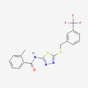 molecular formula C18H14F3N3OS2 B2857916 2-methyl-N-(5-((3-(trifluoromethyl)benzyl)thio)-1,3,4-thiadiazol-2-yl)benzamide CAS No. 392301-91-6