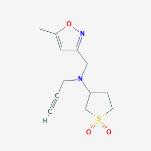 molecular formula C12H16N2O3S B2857917 3-{[(5-Methyl-1,2-oxazol-3-yl)methyl](prop-2-yn-1-yl)amino}-1lambda6-thiolane-1,1-dione CAS No. 1333719-38-2