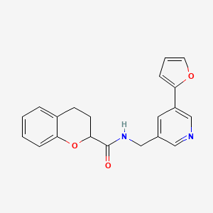 molecular formula C20H18N2O3 B2857929 N-((5-(furan-2-yl)pyridin-3-yl)methyl)chroman-2-carboxamide CAS No. 2034466-63-0