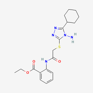 molecular formula C19H25N5O3S B2857933 ethyl 2-({[(4-amino-5-cyclohexyl-4H-1,2,4-triazol-3-yl)sulfanyl]acetyl}amino)benzoate CAS No. 887837-56-1