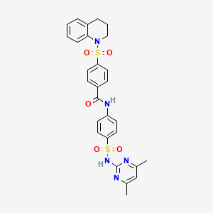 molecular formula C28H27N5O5S2 B2857935 4-((3,4-dihydroquinolin-1(2H)-yl)sulfonyl)-N-(4-(N-(4,6-dimethylpyrimidin-2-yl)sulfamoyl)phenyl)benzamide CAS No. 380638-31-3