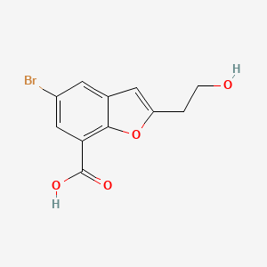 molecular formula C11H9BrO4 B2857940 5-Bromo-2-(2-hydroxyethyl)benzofuran-7-carboxylic acid CAS No. 2126178-32-1