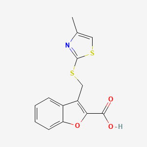 molecular formula C14H11NO3S2 B2857953 3-{[(4-Methyl-1,3-thiazol-2-yl)sulfanyl]methyl}-1-benzofuran-2-carboxylic acid CAS No. 850021-31-7