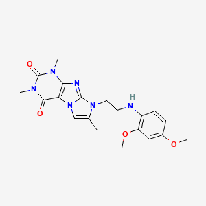 molecular formula C20H24N6O4 B2857955 8-(2-((2,4-dimethoxyphenyl)amino)ethyl)-1,3,7-trimethyl-1H-imidazo[2,1-f]purine-2,4(3H,8H)-dione CAS No. 923152-19-6