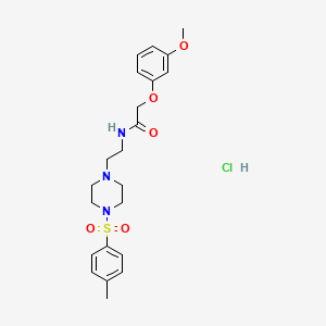 molecular formula C22H30ClN3O5S B2857967 2-(3-甲氧基苯氧基)-N-(2-(4-甲苯磺酰哌嗪-1-基)乙基)乙酰胺盐酸盐 CAS No. 1215754-94-1