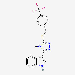 molecular formula C19H15F3N4S B2857991 3-(4-methyl-5-((4-(trifluoromethyl)benzyl)thio)-4H-1,2,4-triazol-3-yl)-1H-indole CAS No. 863002-12-4