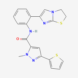 molecular formula C20H17N5OS2 B2858000 N-(2-(2,3-dihydroimidazo[2,1-b]thiazol-6-yl)phenyl)-1-methyl-3-(thiophen-2-yl)-1H-pyrazole-5-carboxamide CAS No. 2034289-48-8